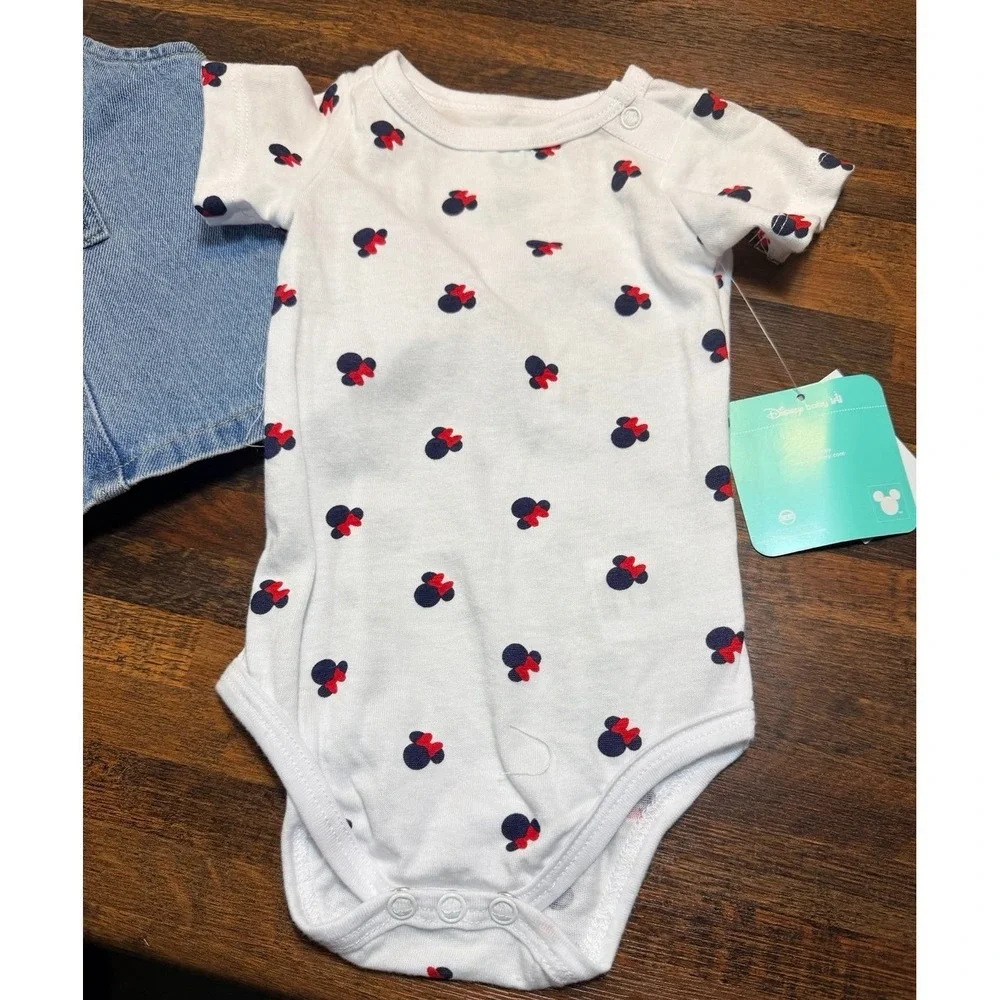 NWT Disney Minnie Mouse onsie with denim overall dress newborn